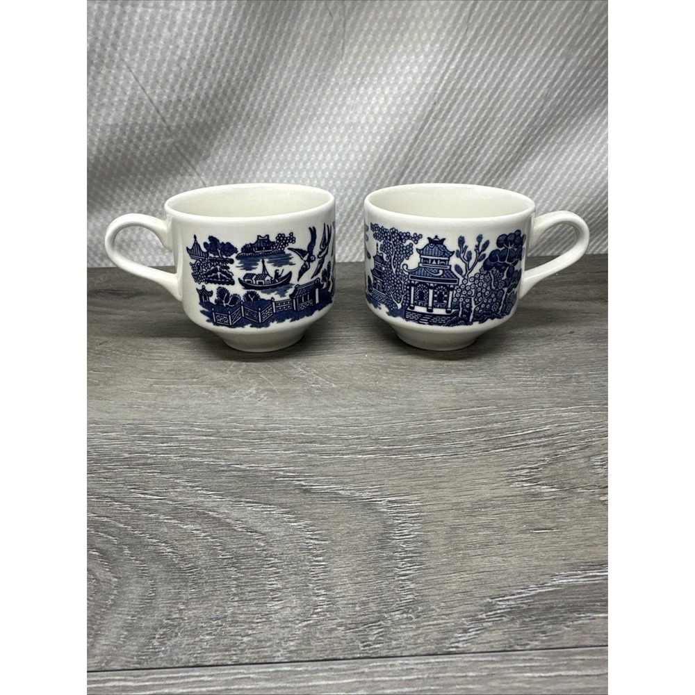 Vintage Churchill Blue Willow Tea Cups – Made in England – Set Of 2 Beautiful